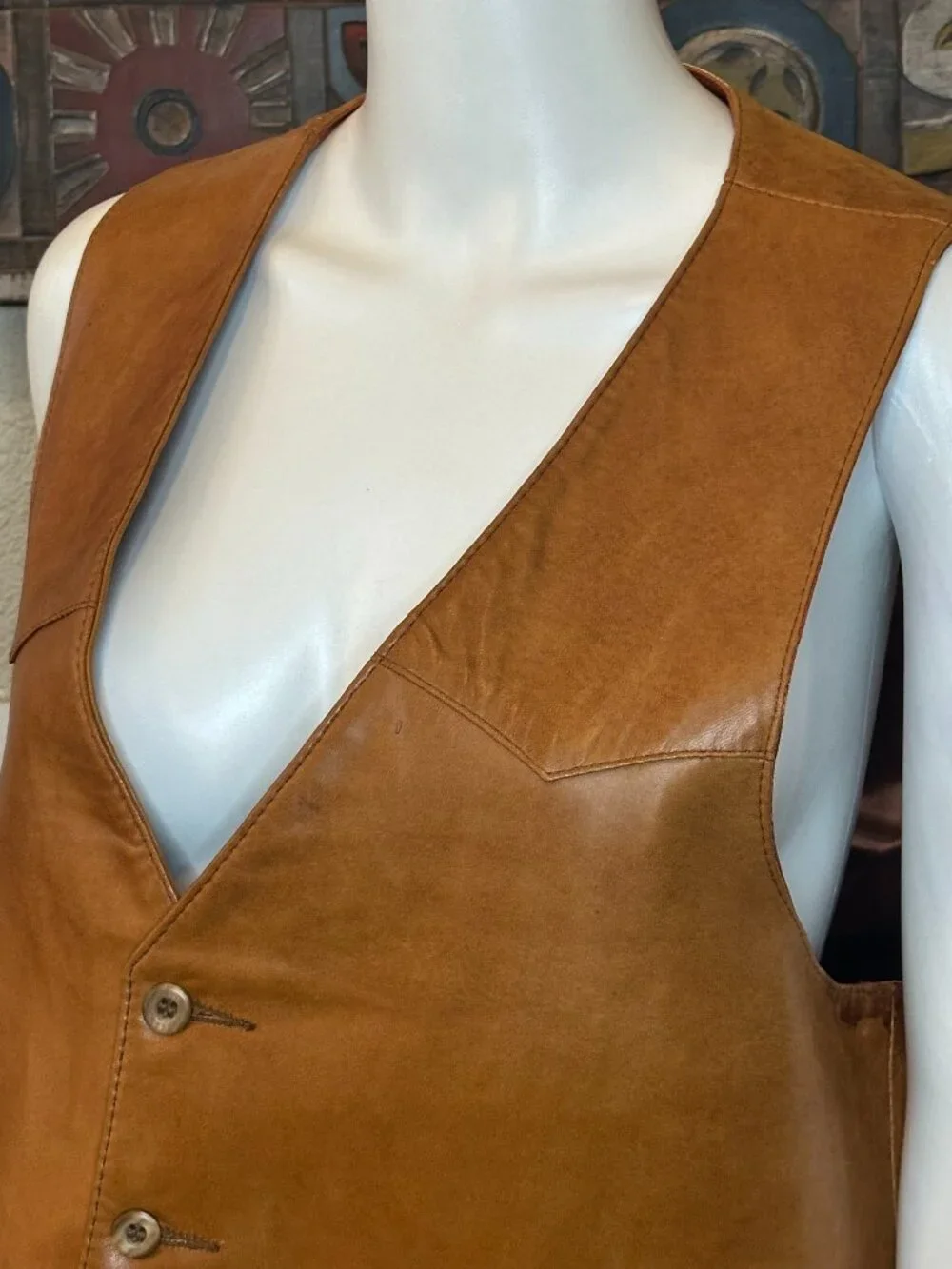 Vtg Remy Leather Fashions Men's Brown soft smooth Vest Size 46 Made in USA